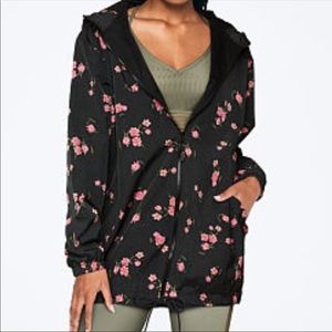 Victoria’s Secret PINK Long Full Zip Anorak Jacket Black Floral M/L NEW